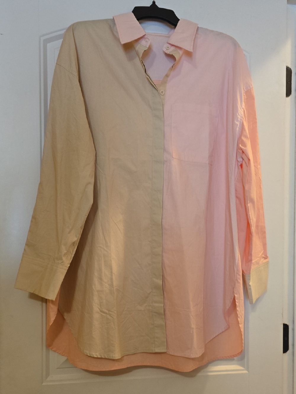Adika Two-Tone Button Down Shirt in Beige and Light Pink